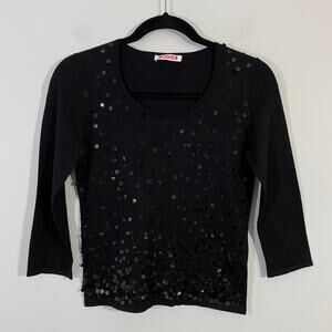 Rodier Women's Black Sequins Disc Quarter Sleeve Blouse